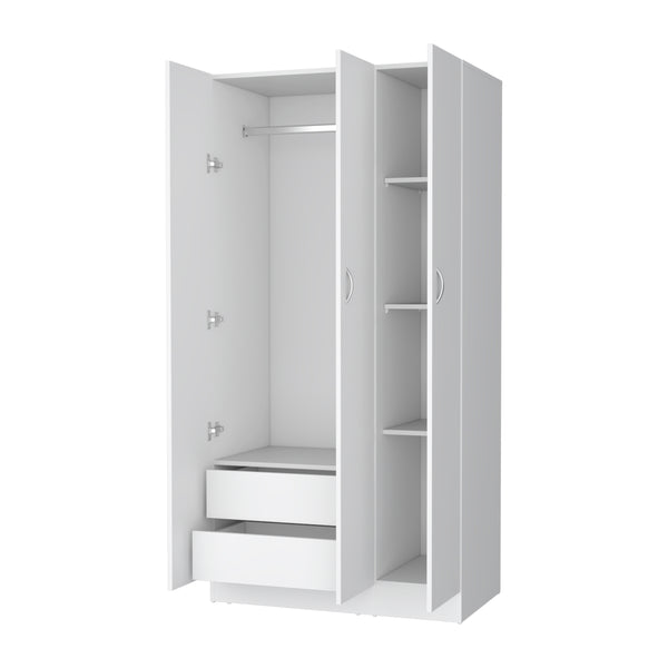 English Elm Casper White 3-Door Wardrobe with 2 Drawers, Hanging Rod & 4 Shelves — Compact Stylish Storage Solution B128S00125