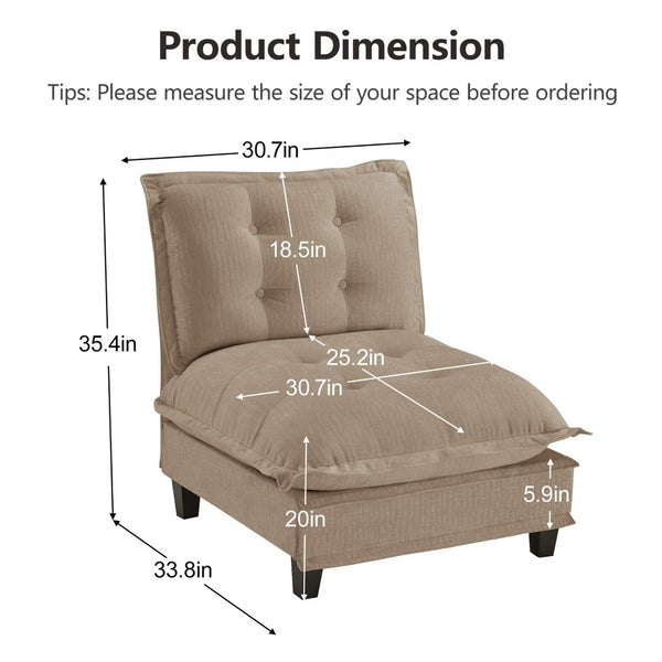 English Elm 73 Armless Chenille Modular Sofa Flexible Reconfigurable Seating for Modern Living Rooms Light Brown W714P448395