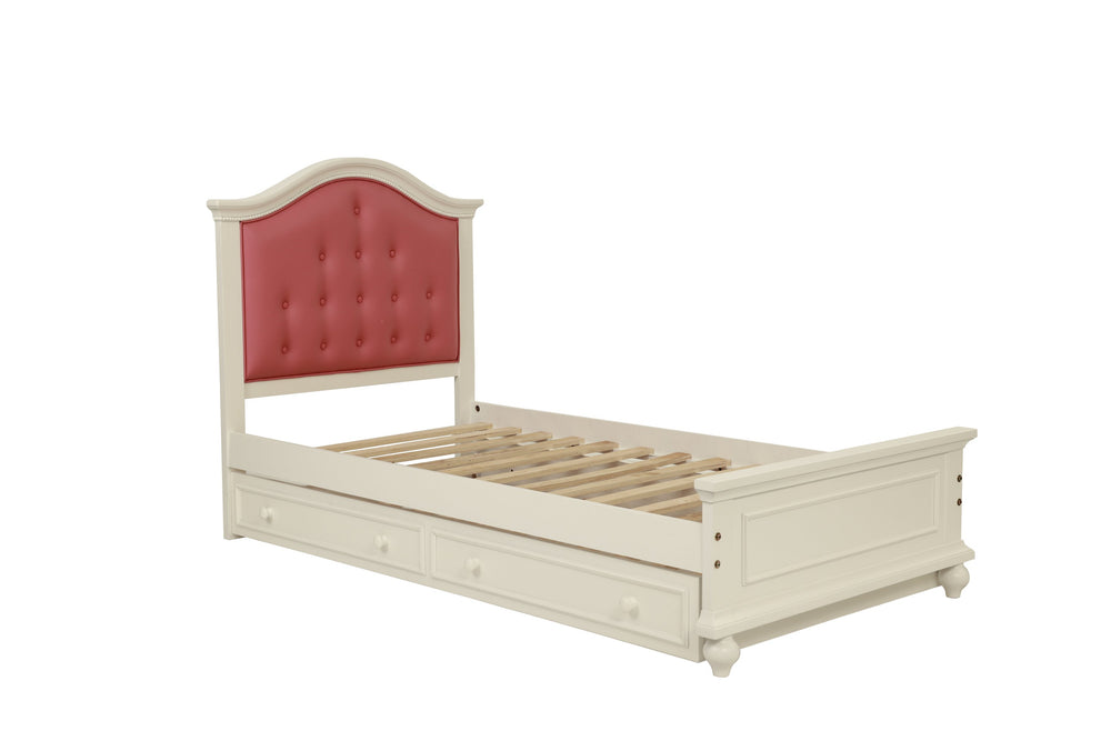 English Elm Contemporary Twin Bed with Trundle and Tufted Upholstered Headboard, Sturdy Slats, Kids Bedroom Furniture Pink,White 83 L x 12 W x 9 H B011S02033