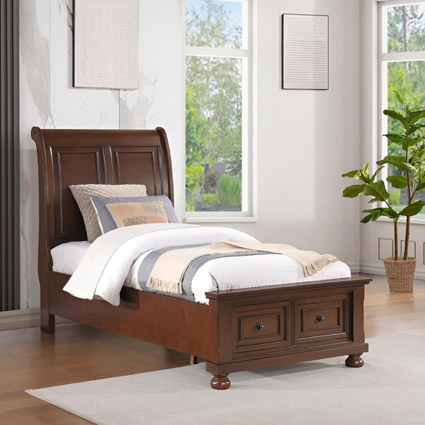 English Elm Meade Sleigh Bed In Dark Cherry Finish - Elegant Twin Bed With Storage Drawers, No Mattress Included B078S00647