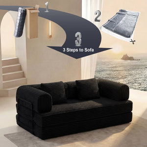 English Elm Compression Corduroy Modular Floor Sofa Sleeper Loveseat Tatami Sectional for Living Room Black W1919P414125
