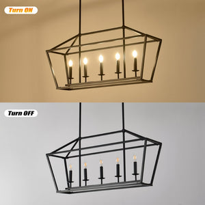 English Elm 5-light Industrial Farmhouse Chandelier Matte Black Metal Linear Pendant for Kitchen Island W5008P465021