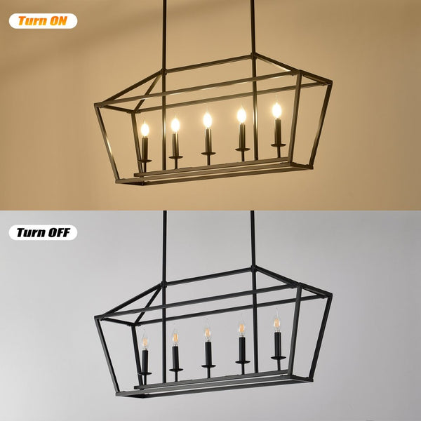 English Elm 5-light Industrial Farmhouse Chandelier Matte Black Metal Linear Pendant for Kitchen Island W5008P465021
