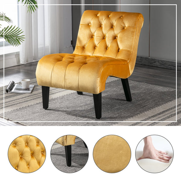 English Elm COOLMORE Velvet Armless Accent Chair with Solid Wood Frame, Curved Foam Seat for Stylish Comfort Mustard W39550127