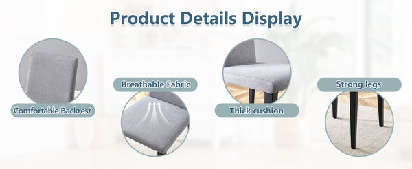 English Elm Two Linen-Cotton Dining Chairs with Sturdy Metal Legs, Breathable Upholstery and Anti-Slip Feet for Comfort and Stability Black,Light Gray W1151P263140