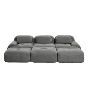 English Elm Three-seat Modular Corduroy Sectional Sofa with Ottomans for Living and Media Rooms Grey W714S01269