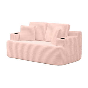 English Elm Boneless Floor Sofa Corduroy Upholstered 5 Seat Low Profile with Cup Holders for Living Room Pink W1117S00431