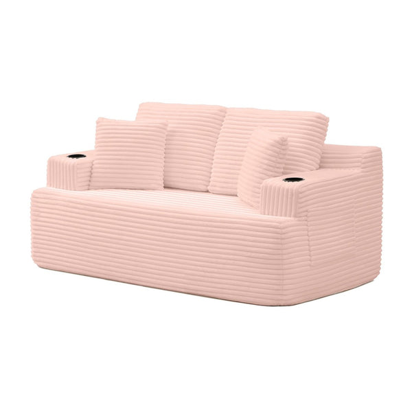 English Elm Boneless Floor Sofa Corduroy Upholstered 5 Seat Low Profile with Cup Holders for Living Room Pink W1117S00431