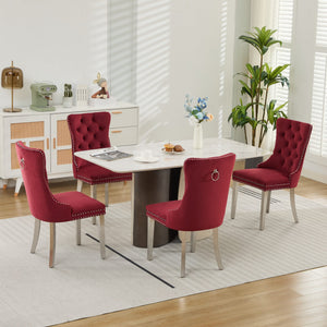 English Elm Nikki Velvet Tufted Dining Chair with Chrome Legs, Nailhead Trim, Plush High-Rebound Seat Comfort WINE RED W1143P369090