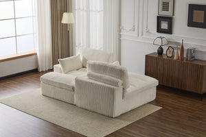 English Elm Double Corduroy Chaise Lounge Sofa Bed - Oversized Modular Sleeper, Deep Seat Comfort & Support White W3723S00006