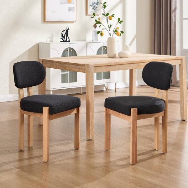 English Elm Wooden Wingback Dining Chairs Chenille Upholstered Set for Farmhouse Kitchen Black W3244P457877