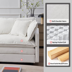 English Elm 105" L-shaped Chenille Sectional with Ottoman Pocket Spring Living Room Sofa Beige W1097S00225