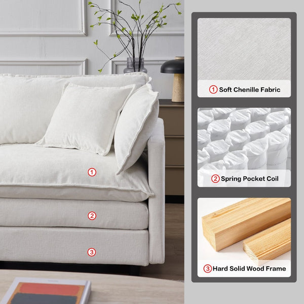 English Elm 105" L-shaped Chenille Sectional with Ottoman Pocket Spring Living Room Sofa Beige W1097S00225