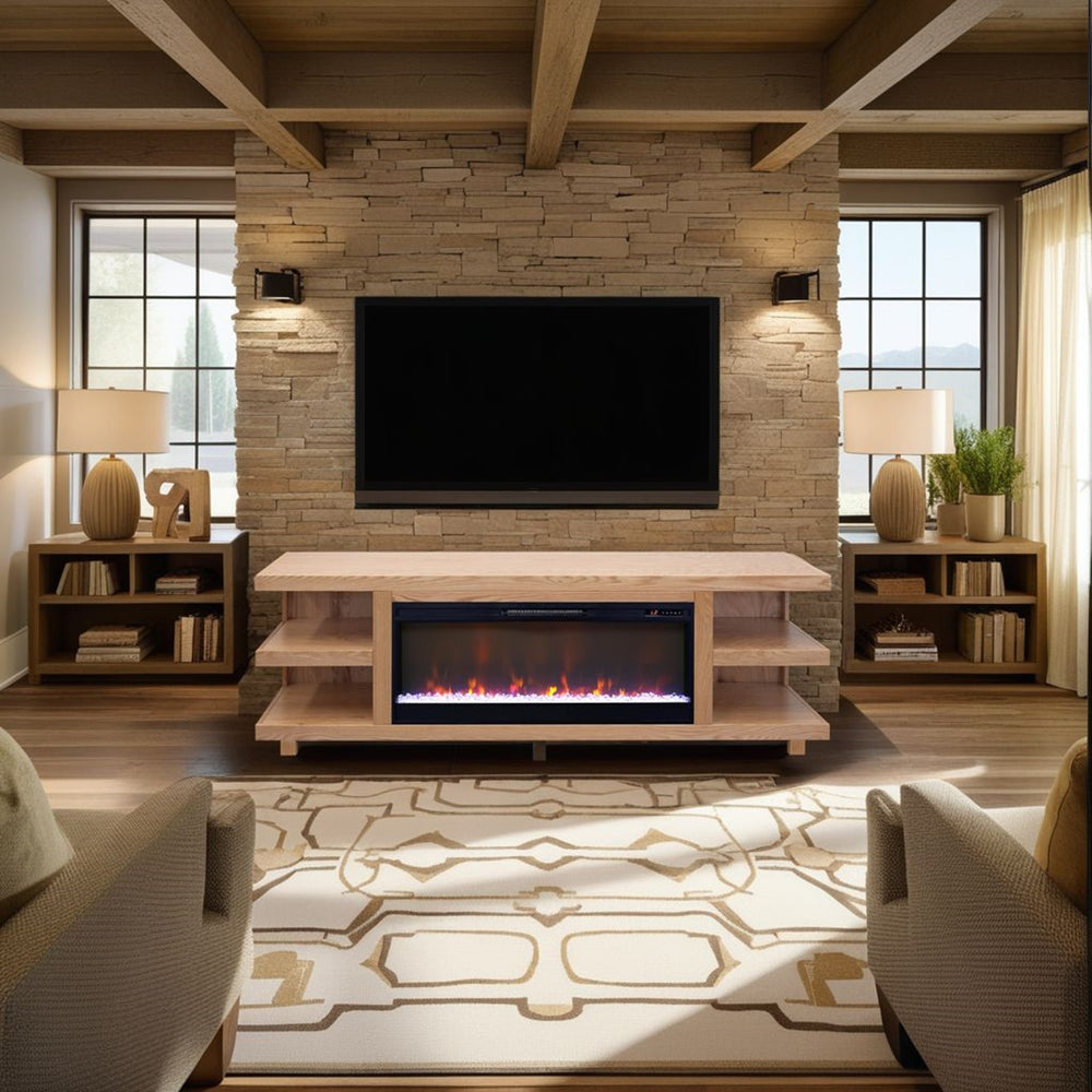 English Elm Laurel Canyon 82" Fireplace Tv Stand For Tvs Up To 90" - Rustic Oak, Electric Fireplace, Easy Setup B108P292279