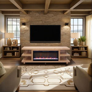 English Elm Laurel Canyon 82" Fireplace Tv Stand For Tvs Up To 90" - Rustic Oak, Electric Fireplace, Easy Setup B108P292279