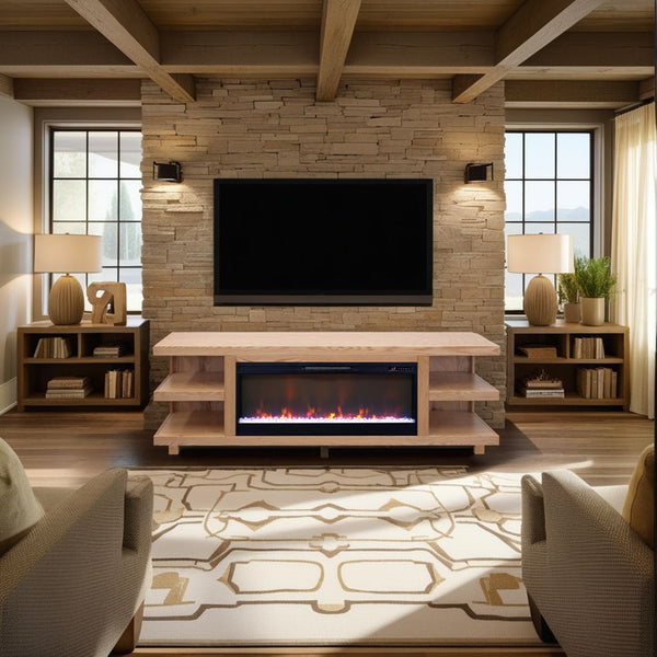 English Elm Laurel Canyon 82" Fireplace Tv Stand For Tvs Up To 90" - Rustic Oak, Electric Fireplace, Easy Setup B108P292279