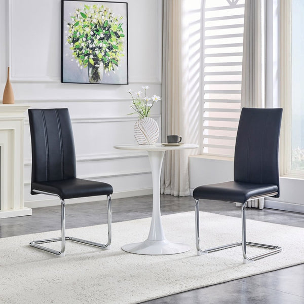 English Elm 4-pack Pu High-back Dining Chairs with Powder-coated Metal Legs for Modern Kitchens Black W3875P372872