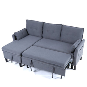 English Elm L-Shaped Reversible Chaise Sectional Sofa with Storage and Fold-Out Bed Cotton-Linen Modern Design DARK GREY W3371S00025