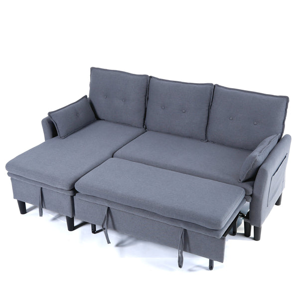 English Elm L-Shaped Reversible Chaise Sectional Sofa with Storage and Fold-Out Bed Cotton-Linen Modern Design DARK GREY W3371S00025