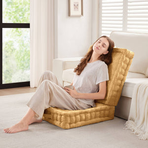 English Elm 1- Piece Tufted Chenille Floor Cushion with Scalloped Edge for Bohemian Living Spaces Yellow B035P482972