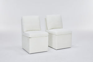 English Elm Linen Armless Dining Chair with Casters and Hidden Seat Storage, Smooth Mobility & Versatile Use Ivory W2069P288875