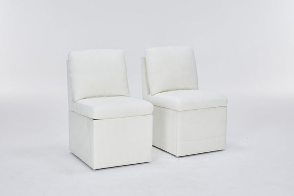 English Elm Linen Armless Dining Chair with Casters and Hidden Seat Storage, Smooth Mobility & Versatile Use Ivory W2069P288875