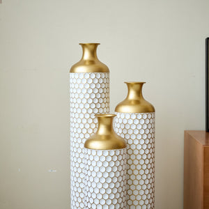 English Elm Floor Elegant 3-Piece Metal Vase Set - Modern Droplet Style In White And Gold For Stunning Decor W2796P290480