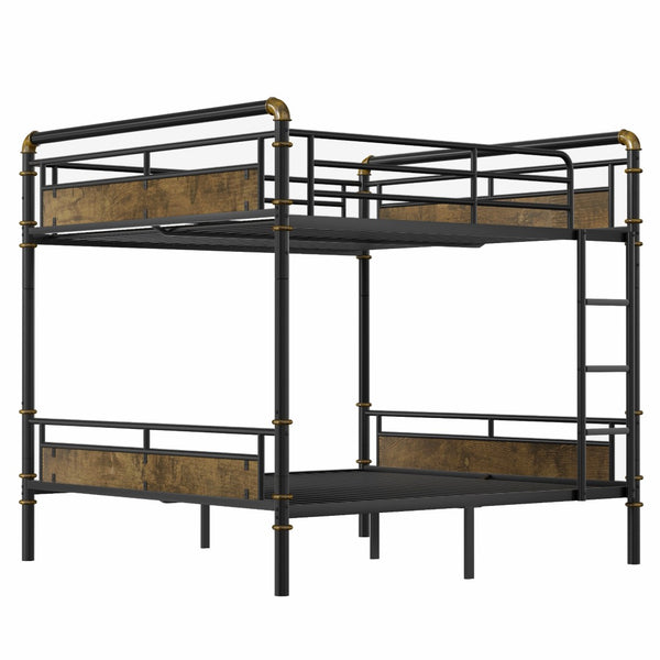 English Elm Queen Over Industrial Metal Bunk Bed Convertible Frame with Guard Rails W2580S00062