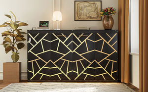 English Elm Twin-size Murphy Wall Bed with Led Lighting Usb Outlet and Decorative Printed Panel Black LP000355AAB