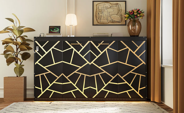 English Elm Twin-size Murphy Wall Bed with Led Lighting Usb Outlet and Decorative Printed Panel Black LP000355AAB