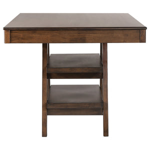 English Elm Ferrara Walnut Counter Height Table with 2 Drawers, Angled Legs, Shelves for Storage & Display (59.5"L) B062S01014