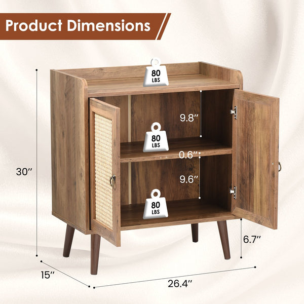 English Elm Sideboard Rattan Door Buffet Cabinet with Baffle Edge, Spacious Storage Credenza for Dining Hallway Vintage T3623P381056
