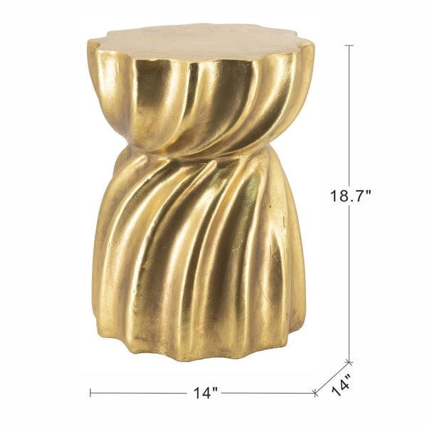 English Elm 14x14x18.7" Gold Magnesium Stool Swirl Base Sculptural Glam Art Deco Side Table W2078P442968