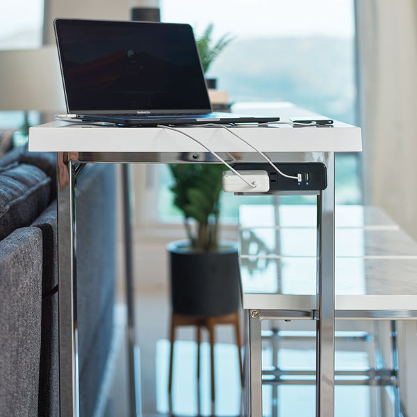 English Elm Ledesma Counter Height 4-Piece Dining Set with White Marble Top, Chrome Legs & Built-In Power Ports B062P340655