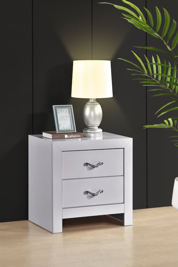 English Elm Moreland Two Drawer Nightstand Glam White Laminate with Chrome Crystal Pulls B078P497908