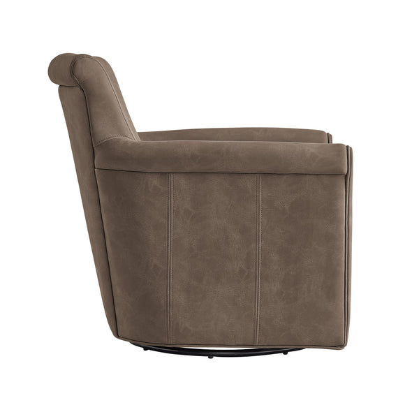 English Elm Westly Faux Leather Swivel Accent Chair with Rolled Arms, 360° Metal Swivel, Coil Spring Comfort Espresso B050P390597