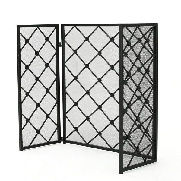 English Elm Christopher Knight Home® - FIRE Black Iron Fireplace Screen 34x31x4.5 Protective Mesh Guard Heat-Resistant Durable Design 61128.00