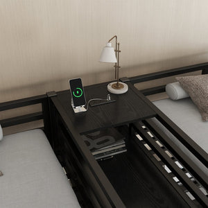 English Elm Twin Metal Loft Bed With Dual Desks, Wardrobe, Shelves & Power Outlet For Ultimate Space-Saving Design W1580S00114-GIGA