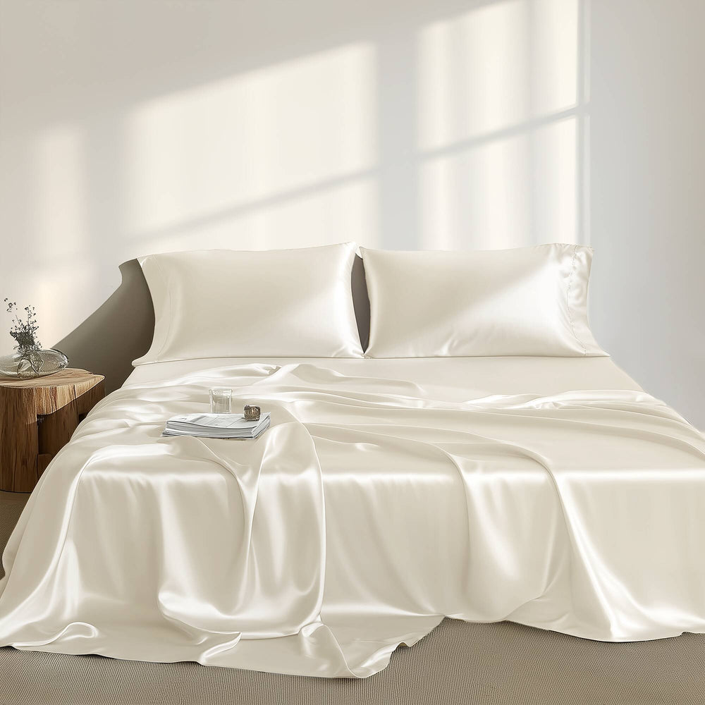 JLA Home Madison Park Essentials - Luxury Satin Sheet Set 6-Piece Wrinkle-Resistant, OEKO-TEX Certified Bedding for Silky, Hotel-Style Comfort Ivory MPE20-904