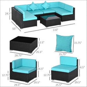 English Elm Rattan Outdoor Sectional Sofa Set Seven Piece Pe Wicker Patio Conversation Furniture T3971S00128