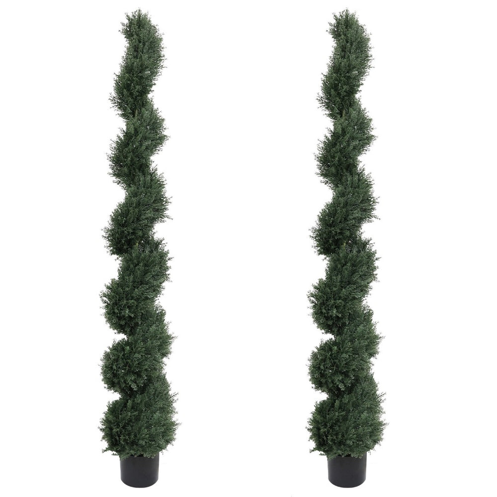 English Elm 6ft Spiral Topiary Cedar Artificial Potted Trees Porch Patio Entryway Accent 2 Pack W2945P390483