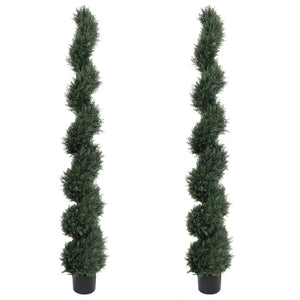 English Elm 6ft Spiral Topiary Cedar Artificial Potted Trees Porch Patio Entryway Accent 2 Pack W2945P390483