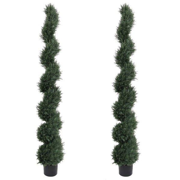 English Elm 6ft Spiral Topiary Cedar Artificial Potted Trees Porch Patio Entryway Accent 2 Pack W2945P390483