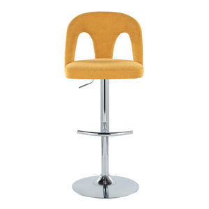 English Elm Adjustable Swivel Barstools with Yellow Fabric Seats and Chrome Base Set of 2 B202S01954