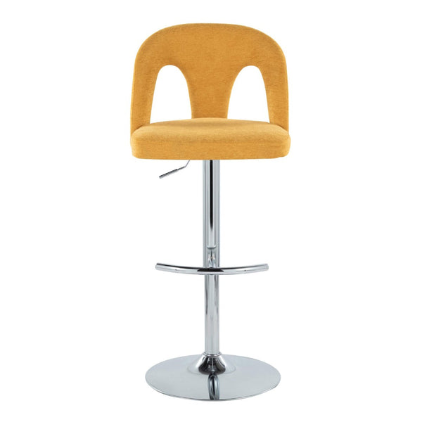 English Elm Adjustable Swivel Barstools with Yellow Fabric Seats and Chrome Base Set of 2 B202S01954