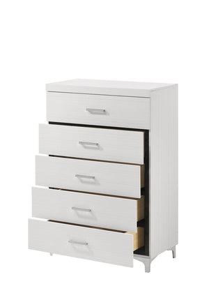 English Elm White 5-Drawer Chest With Metal Legs - Stylish Storage Solution For Bedroom & Living Space Organization B062P209024-GIGA