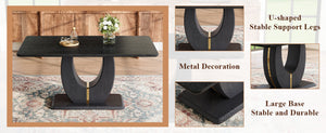 English Elm Modern Mdf Dining Table Seats Six with U-shaped Legs for Minimalist Interiors Black W1151S04162