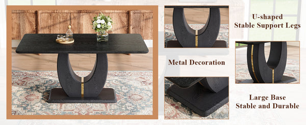 English Elm Modern Mdf Dining Table Seats Six with U-shaped Legs for Minimalist Interiors Black W1151S04162