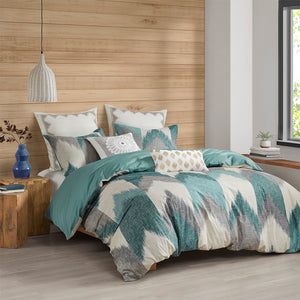 JLA Home INK+IVY - 3 Piece Duvet Cover Mini Set Ikat Chevron Print Reversible Cotton 100% OEKO-TEX Antimicrobial Comfort II12-783
