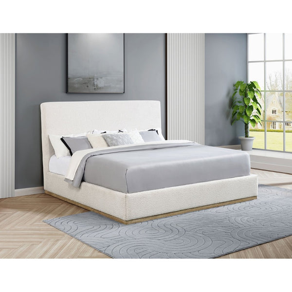 English Elm Talbot Cream Fabric Eastern King Platform Bed Tall Padded Headboard Modern Suite B062S01580
